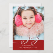 Foto Elegant Red & White Joy Script Feestdagenkaart (Voorkant)