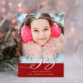 Foto Elegant Red & White Joy Script Feestdagenkaart