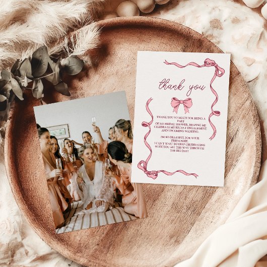 Foto Elegant Roze Bow Vrijgezellenfeest Bedankkaart