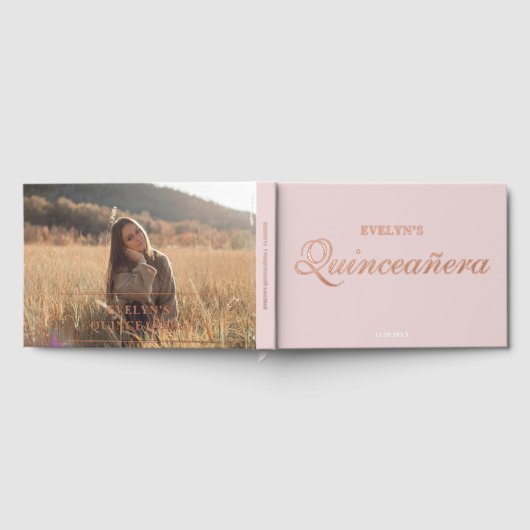 Foto Elegant Roze Verjaardag Quinceanera Gastenboek (Volledig)