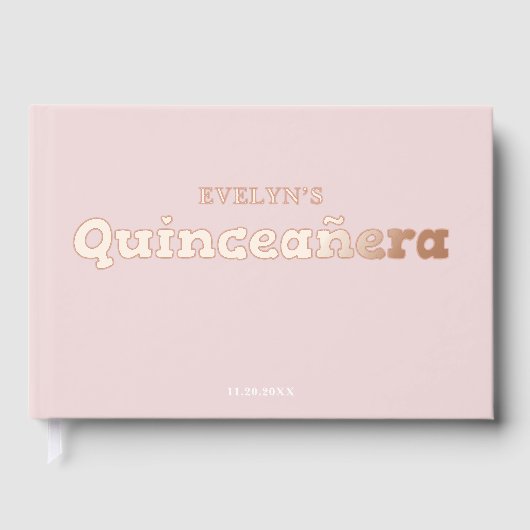 Foto Elegant Roze Verjaardag Quinceanera Gastenboek (Voorkant)