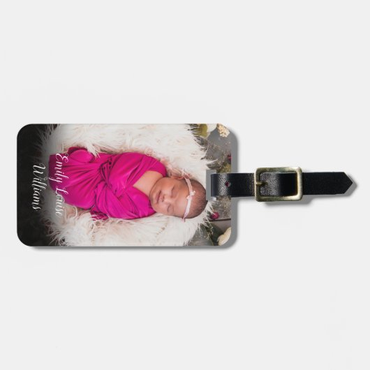 Foto Elegant Script Baby Bagagelabel (Voorkant horizontaal)