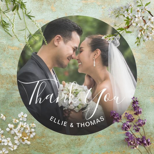 Foto Elegant Script Bedankt Ronde Sticker