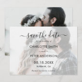 Foto Elegant Script Black and White Wedding Save The Date (Voorkant / Achterkant)