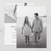 Foto Elegant Script Black and White Wedding Save The Date (Voorkant / Achterkant)