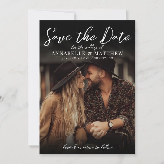 Foto Elegant Script Boho Wedding Save The Date (Voorkant)