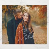 Foto Elegant Script Boho Wedding Sparkling Wijnetiket (Enkel label)