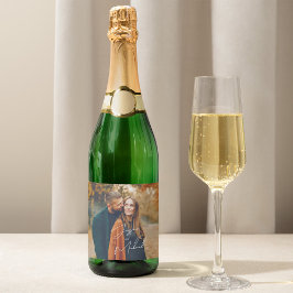 Foto Elegant Script Boho Wedding Sparkling Wijnetiket