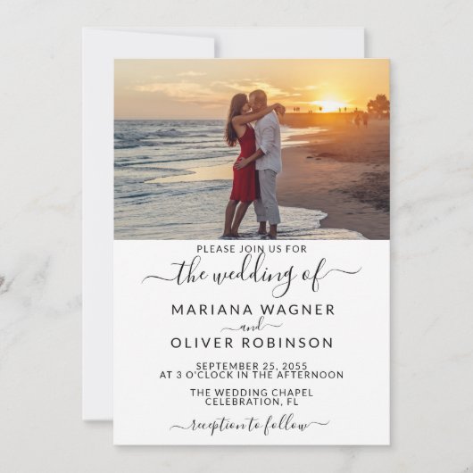 Foto Elegant Script Bruiloft Kaart (Voorkant)