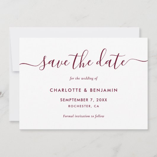 Foto Elegant Script Burgundy Wedding Aankondiging (Voorkant)