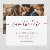 Foto Elegant Script Burgundy Wedding Aankondiging (Voorkant / Achterkant)