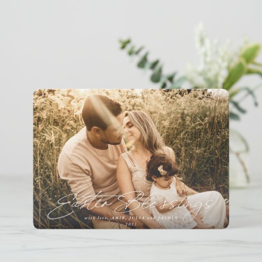 Foto Elegant Script Easter Blessing Feestdagenkaart (Staand voorkant)
