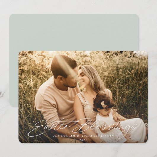 Foto Elegant Script Easter Blessing Feestdagenkaart (Voorkant / Achterkant)