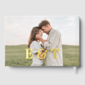 Foto Elegant Script Heart Blue Wedding Guest Book Gastenboek (Achterkant)