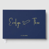 Foto Elegant Script Heart Blue Wedding Guest Book Gastenboek (Voorkant)