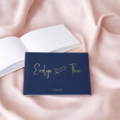 Foto Elegant Script Heart Blue Wedding Guest Book Gastenboek