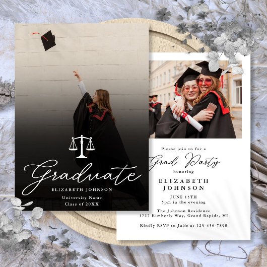 Foto Elegant Script Rechtenstudie Afstudeerfeest Kaart
