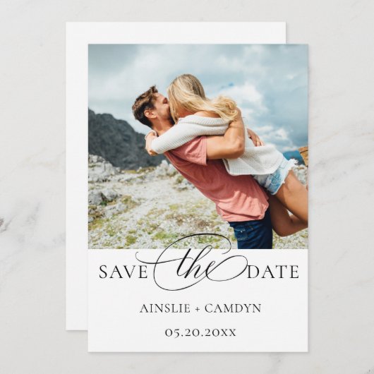 Foto Elegant Script Save The Date (Voorkant / Achterkant)