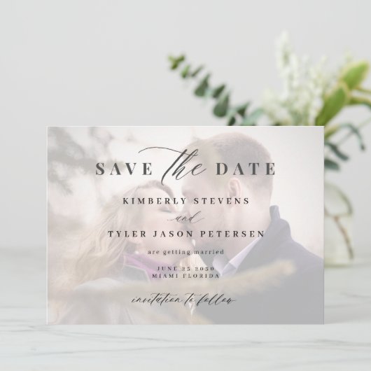 Foto elegant script simpel modern bruiloft save the date (Staand voorkant)