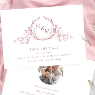Foto, Elegant Stof Roze Monogram Trouwdag Save The Date