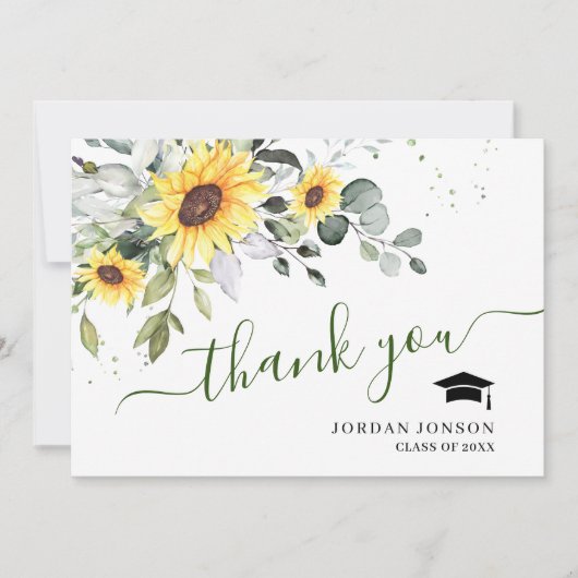 FOTO Elegant Sunflower Eucalyptus Afstuderen Bedankkaart (Voorkant)