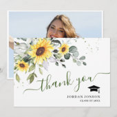 FOTO Elegant Sunflower Eucalyptus Afstuderen Bedankkaart (Voorkant / Achterkant)