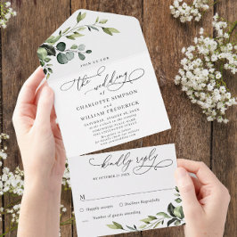 FOTO Elegant Waterverf Eucalyptus Floral Wedding All In One Uitnodiging