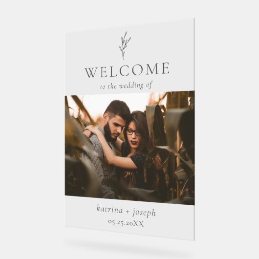 Foto Elegant Welkom Bruiloft Botanische Eenvoudig Acryl Bord (Hoek)