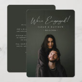 Foto Elegant White Hand Geschreven Script Verlovin Aankondiging (Voorkant / Achterkant)