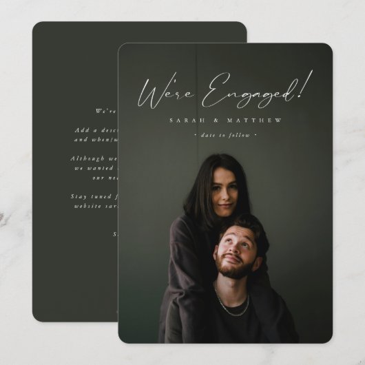 Foto Elegant White Hand Geschreven Script Verlovin Aankondiging (Voorkant / Achterkant)