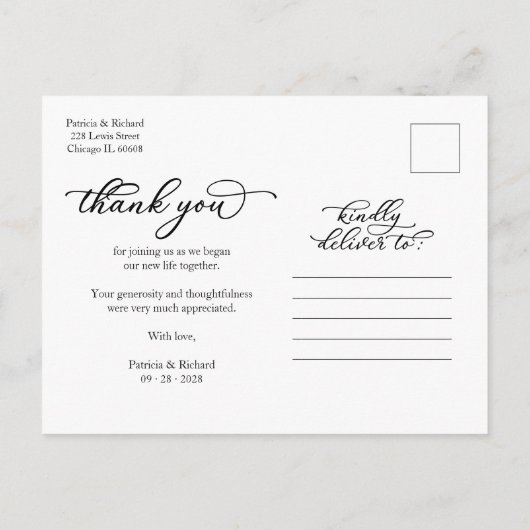 Foto Elegant White Script Hartelijk dank Briefkaart (Achterkant)