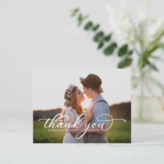 Foto Elegant White Script Hartelijk dank Briefkaart (Staand voorkant)