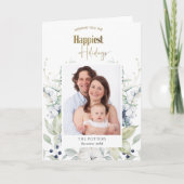 Foto, Elegant Winter Greenery, gelukkigste Feestda Feestdagen Kaart (Voorkant)