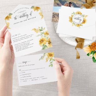 Foto: Elegant Yellow Floral Wedding Tear off RSVP All In One Uitnodiging