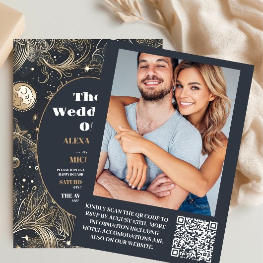 Foto Elegant Zilver Goud Hemelse Bruiloft Kaart