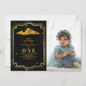 Foto Elegant Zwart Goud Celestial 1e Verjaardag Kaart (Voorkant)