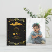Foto Elegant Zwart Goud Celestial 1e Verjaardag Kaart (Staand voorkant)