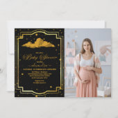 Foto Elegant Zwart Goud Celestial Baby shower Kaart (Voorkant)