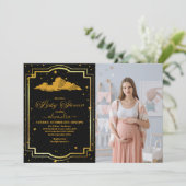 Foto Elegant Zwart Goud Celestial Baby shower Kaart (Staand voorkant)