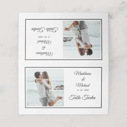 Foto  Elegant zwart tafelnummer voor het huwelijk Plaatskaartje (Buitenkant ongevouwen)