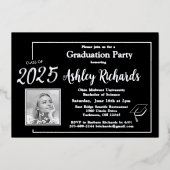 Foto Elegant Zwart Wit Graduation Party Echt Folie Uitnodiging (Voorkant)