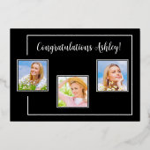 Foto Elegant Zwart Wit Graduation Party Echt Folie Uitnodiging (Achterkant)