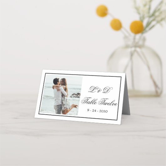 Foto Elegant Zwart Wit Trouwtafel Nummer Plaatskaartje (Voorkant)