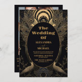 Foto Elegante Art Deco Peacocks Bruiloft Kaart (Voorkant / Achterkant)