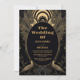 Foto Elegante Art Deco Peacocks Bruiloft Kaart