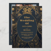 Foto Elegante Art Deco Peacocks Bruiloft Kaart (Voorkant / Achterkant)