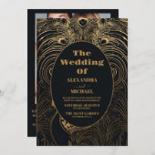 Foto Elegante Art Deco Peacocks Bruiloft Kaart (Voorkant / Achterkant)