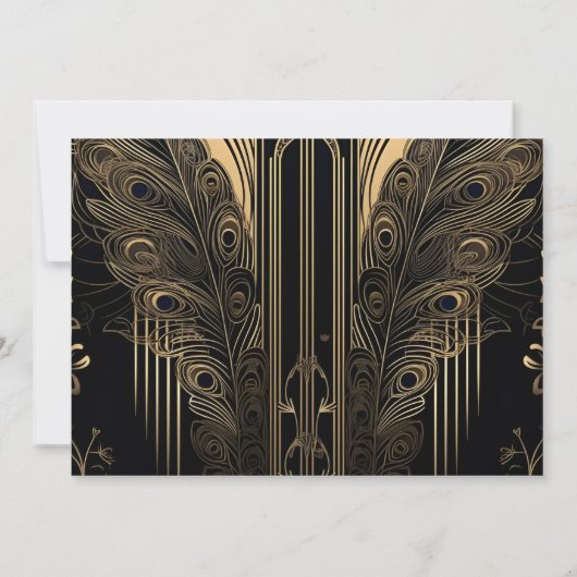 Foto Elegante Art Deco Peacocks Bruiloft Save The Date (Achterkant)