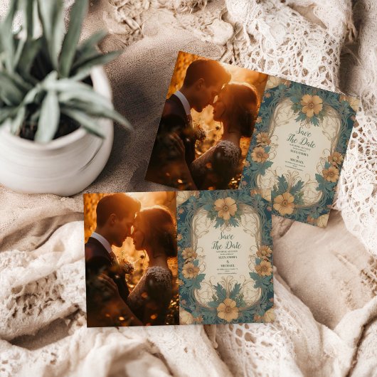 Foto Elegante Art Nouveau Bloemenbruiloft Save The Date