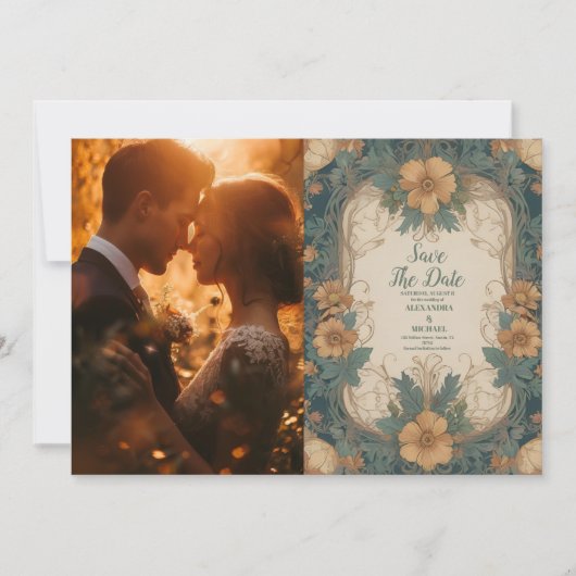 Foto Elegante Art Nouveau Bloemenbruiloft Save The Date (Voorkant)